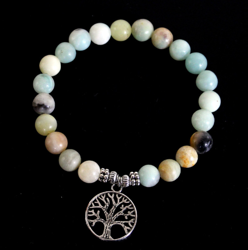 Handmade Matte Amazonite Stone Strand Bracelet - Yoga Chakra Mala OM Lotus Beaded Charm Jewelry for Men & Women - Image 2