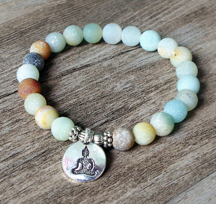Handmade Matte Amazonite Stone Strand Bracelet - Yoga Chakra Mala OM Lotus Beaded Charm Jewelry for Men & Women - Image 11