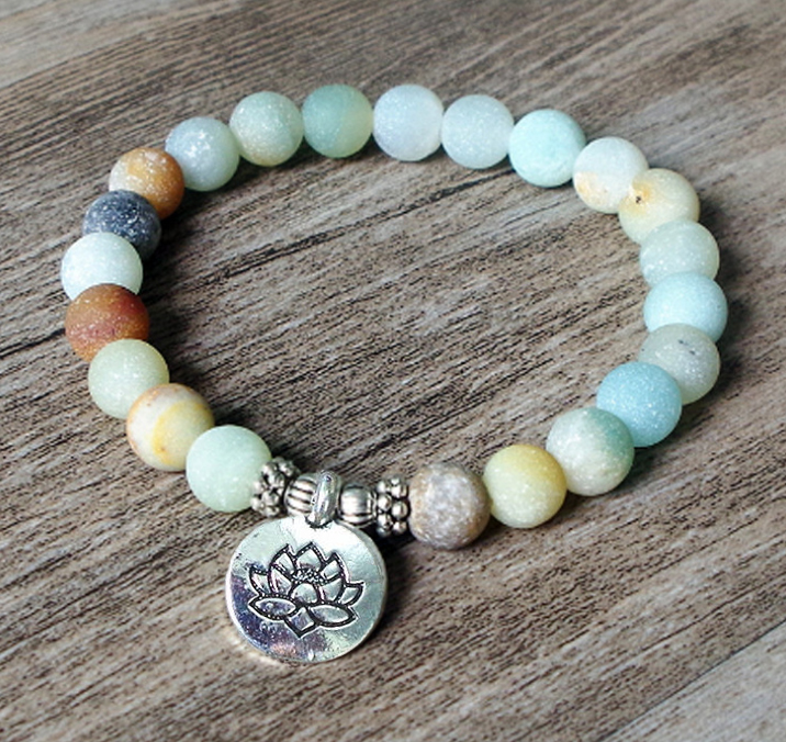 Handmade Matte Amazonite Stone Strand Bracelet - Yoga Chakra Mala OM Lotus Beaded Charm Jewelry for Men & Women - Image 12