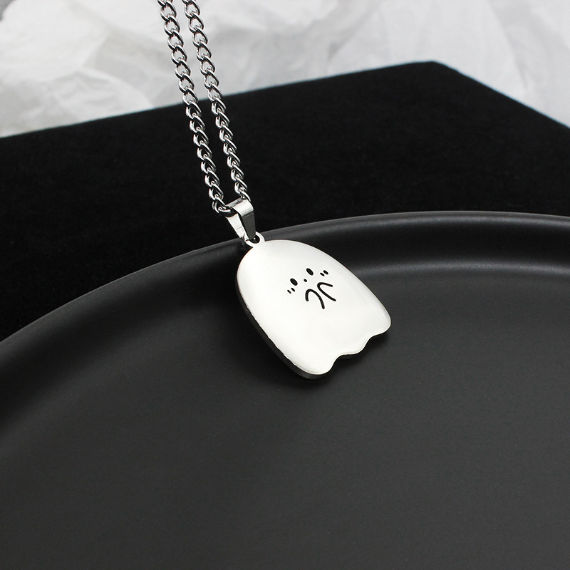 Adorable Stainless Steel Ghost Couple Necklace - Kawaii Cat Pendant for Lovers & Friendship Jewelry Gifts - Image 3