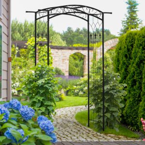 7Ft Metal Garden Arch - Durable Support with All-Weather Resistance, Top Extension Bar for Weddings, Parties, and Ceremonies in Black