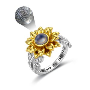 Sterling Silver Sunflower Ring – “I Love You” in 100 Languages, You Are My Sunshine