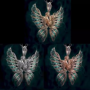Angel Wings & Diamond Butterfly Pendant Necklace for Lovers
