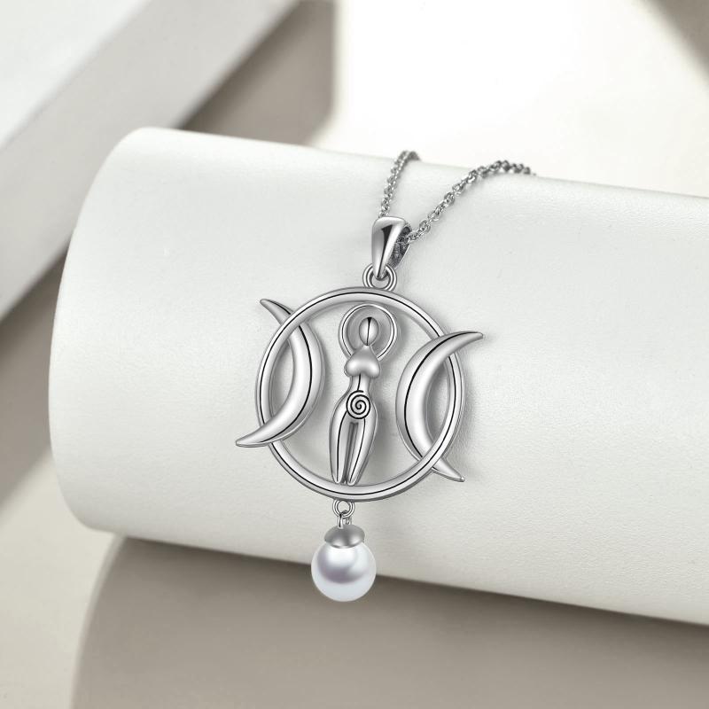 Triple Moon Goddess Amulet Necklace - Wizard Pendant with Shell Pearl for Women - Image 2