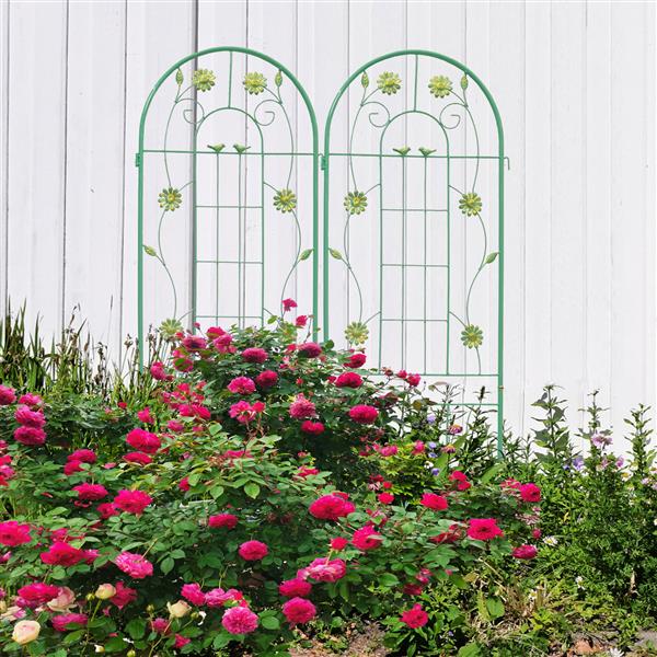 Metal Garden Trellis for Climbing Plants | Outdoor Flower Stand - Green