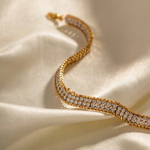 18K Gold Double-Layer White Zircon Bracelet - Elegant & Luxurious Design