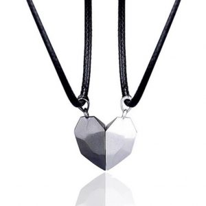 Minimalist Lovers Matching Friendship Heart Pendant Necklace - Magnetic Distance Faceted Couple Jewelry