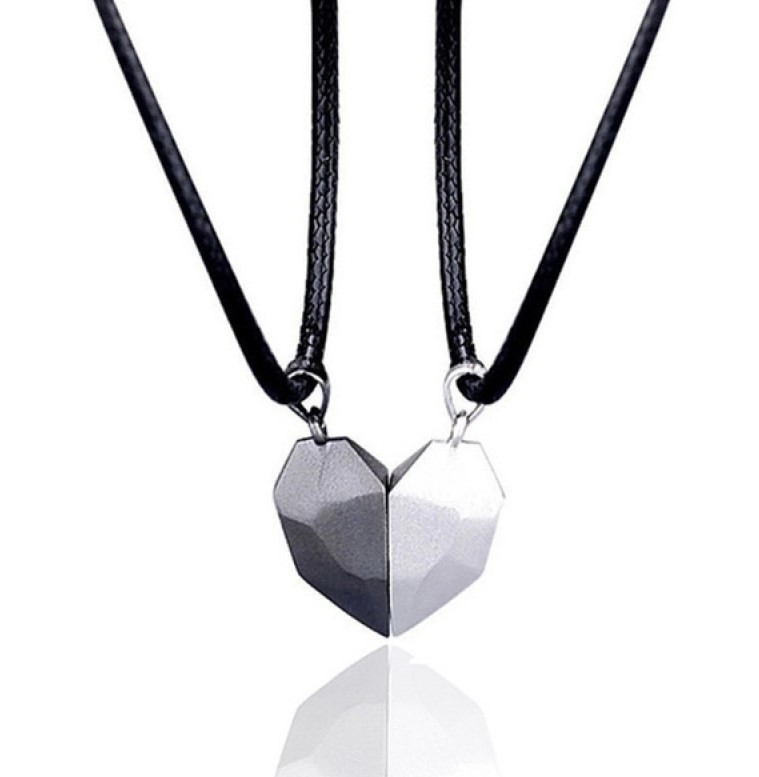 Minimalist Lovers Matching Friendship Heart Pendant Necklace - Magnetic Distance Faceted Couple Jewelry