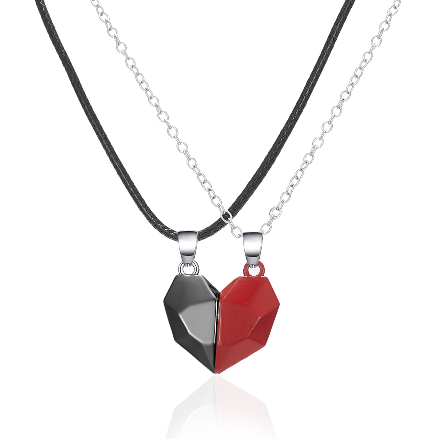 Minimalist Lovers Matching Friendship Heart Pendant Necklace - Magnetic Distance Faceted Couple Jewelry - Image 4