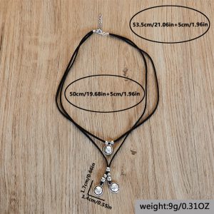 Korean Velvet Alloy CCB Double-Layer Pendant Artistic Retro Necklace - Unique Ornament