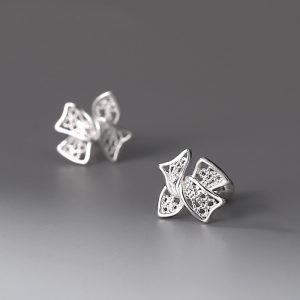 Bow Otica Women's Stud Earrings - Sweet Fresh Screw Hollow Filament Ornament for Ear Care