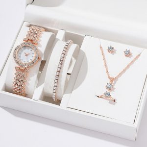 Luxury Diamond Women’s Quartz Bracelet Watch with Rhinestone Accents
