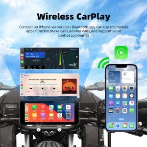 Motorcycle Wireless Carplay Navigation with Android Auto & Front/Rear Dual Bluetooth Camera Recording