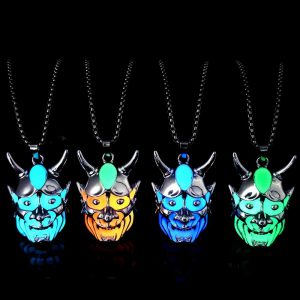 Men's Luminous Ghost Mask Pendant Necklace in Titanium Steel - Halloween Accessory