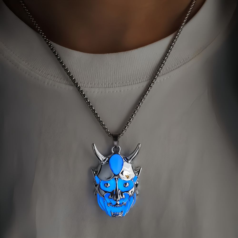 Men's Luminous Ghost Mask Pendant Necklace in Titanium Steel - Halloween Accessory - Image 3