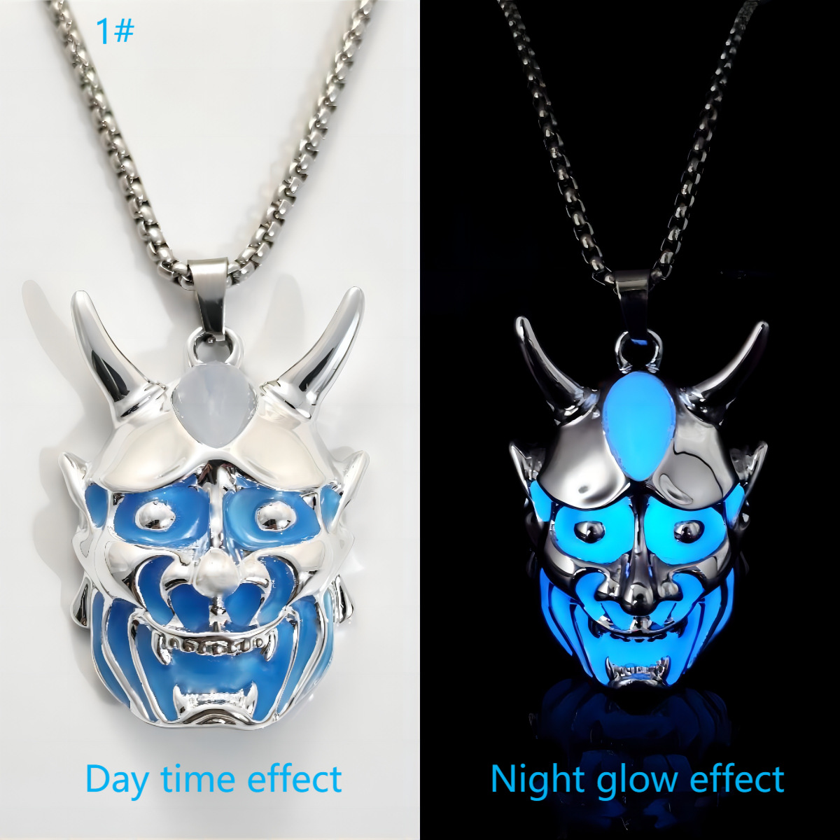 Men's Luminous Ghost Mask Pendant Necklace in Titanium Steel - Halloween Accessory - Image 6
