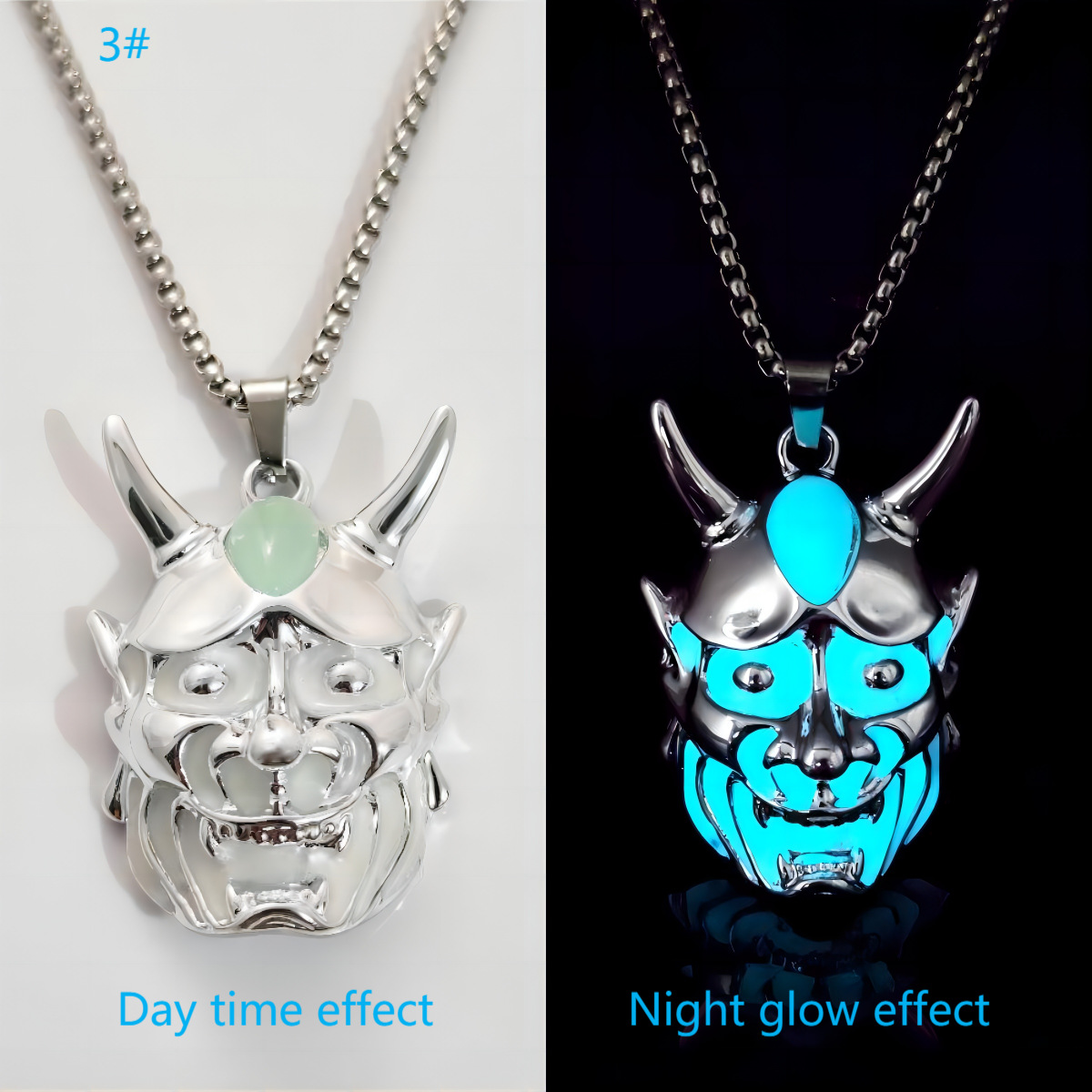 Men's Luminous Ghost Mask Pendant Necklace in Titanium Steel - Halloween Accessory - Image 8