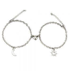 2Pcs Stainless Steel Sun Moon Charm Magnet Attraction Bracelets for Couples - Wholesale Jewelry Gifts for Valentine's Day for Men and Women