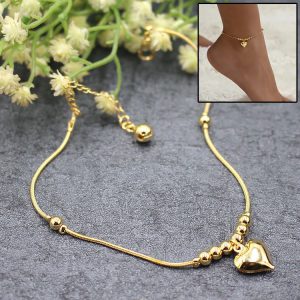 Gothic Gold Heart Pendant Anklet for Women | Vintage Chunky Ball Beaded Jewelry