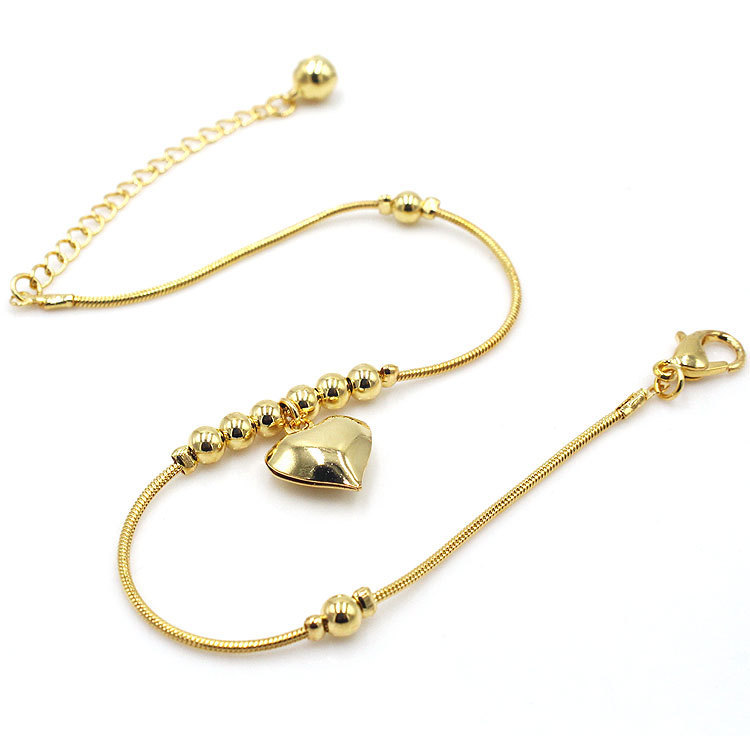Gothic Gold Heart Pendant Anklet for Women | Vintage Chunky Ball Beaded Jewelry - Image 5