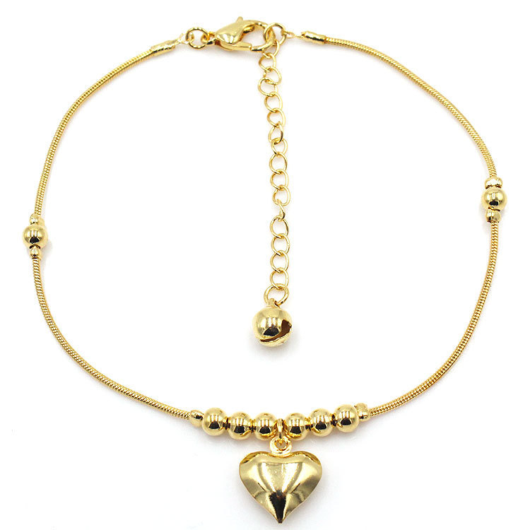 Gothic Gold Heart Pendant Anklet for Women | Vintage Chunky Ball Beaded Jewelry - Image 6