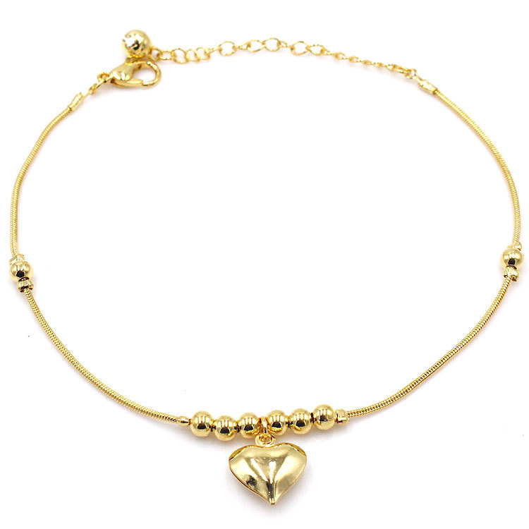 Gothic Gold Heart Pendant Anklet for Women | Vintage Chunky Ball Beaded Jewelry - Image 7