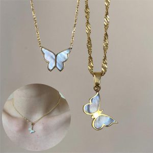 Electroplated 18K Gold Butterfly Necklace for Women - Elegant Clavicle Chain