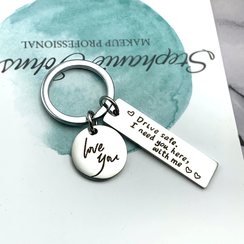 Stainless Steel Lettering Keychain for Creative Safe Driving Enthusiasts