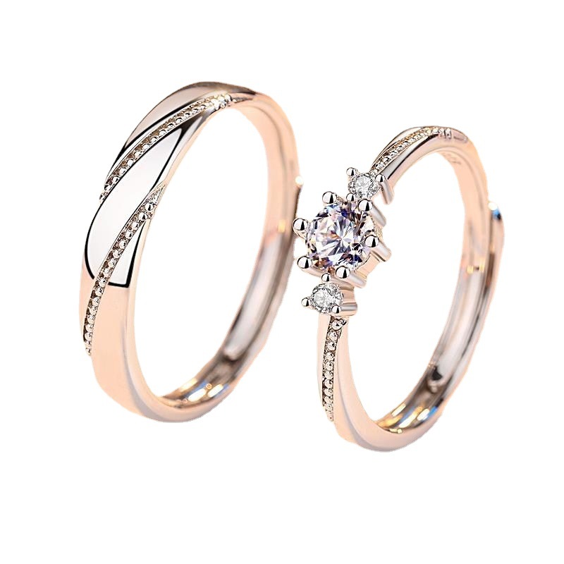 Sterling Silver Couple Rings Set - Women's Wedding Band Pair for Couples