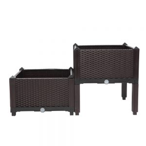 2PCS Brown Injection Molded Planter Box for Effortless Splicing