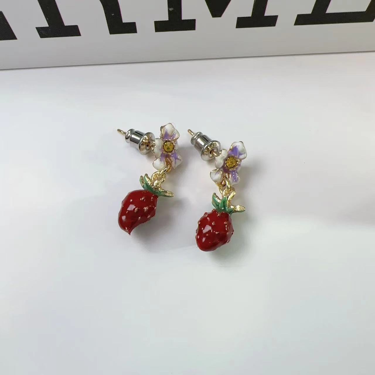 Cute Drop Oil Strawberry Flower Stud Earrings for Women - All-Match Style - Image 5