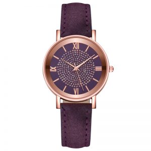 Ladies Fashion Roman Scale Quartz Watch with Stylish Sun Pattern Design