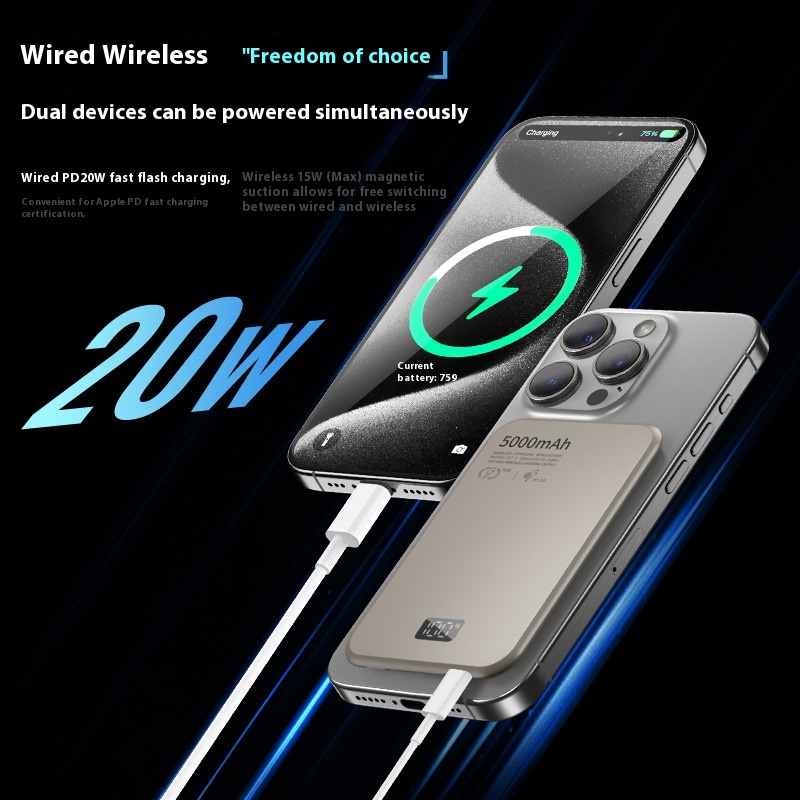 Magnetic Wireless Fast Charging Mobile Power Supply with Digital Display in Aluminum Alloy - Image 3