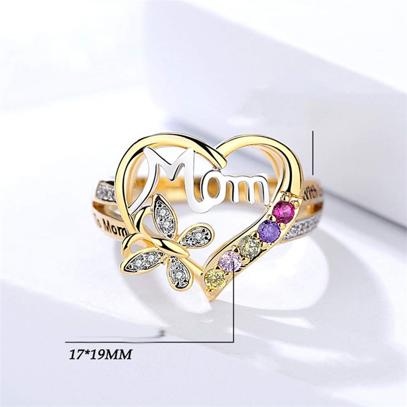 Mother's Day Gift Hollow Heart English Letter Love Mom Rhinestone Butterfly Ring Jewelry for Her - Image 8