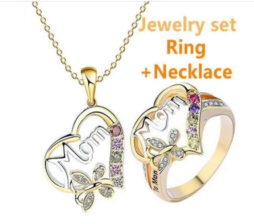 Mother's Day Gift Hollow Heart English Letter Love Mom Rhinestone Butterfly Ring Jewelry for Her - Image 11