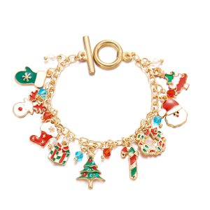 Custom Christmas Bracelet with Christmas Tree and Santa Claus Pendant for Women Jewelry