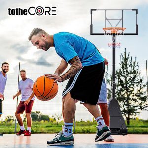TotheCORE Adjustable Portable Basketball Hoop 7.55-10.00 Ft with PC Backplate, Large Base & Wheels - Perfect for All Players