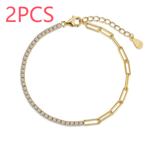 S925 Silver White Round Zirconium Inlaid Tennis Chain Clip Double Design Stylish Bracelet - Image 9