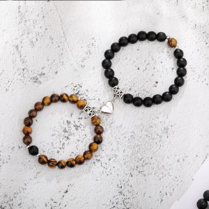 Magnetic Couple Bracelets for Women & Men - Heart Distance Natural Stone Pendants, Perfect Valentine's Day Gifts