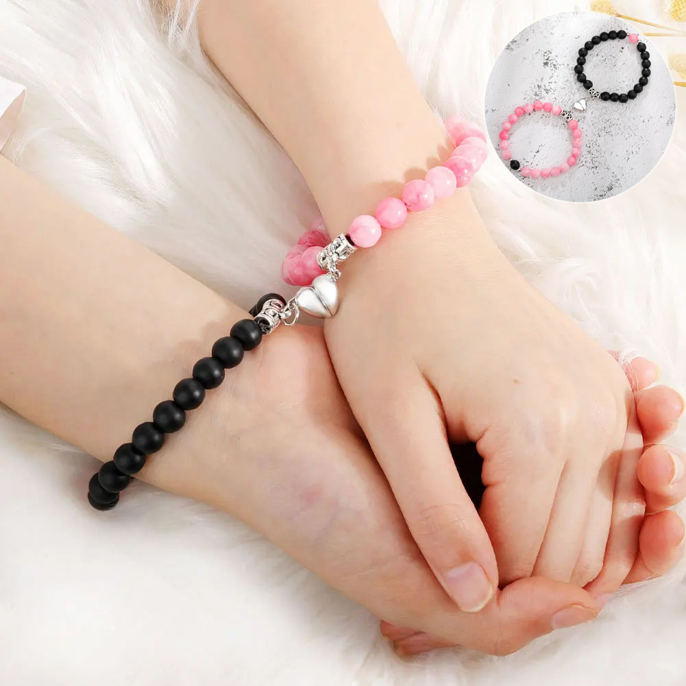Magnetic Couple Bracelets for Women & Men - Heart Distance Natural Stone Pendants, Perfect Valentine's Day Gifts - Image 4