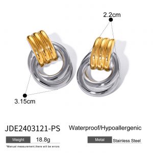 Trendy Stainless Steel Earrings with 18K Gold Winding Design