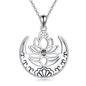 Lotus Flower Symbol Yoga Necklace in Sterling Silver - Sanskrit Balancing Jewelry