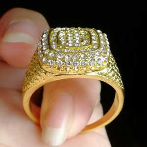 Gold-Plated Micro Inlaid Zircon Hip Hop Men's Ring with Full Diamond Accents