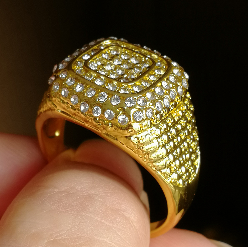 Gold-Plated Micro Inlaid Zircon Hip Hop Men's Ring with Full Diamond Accents - Image 2