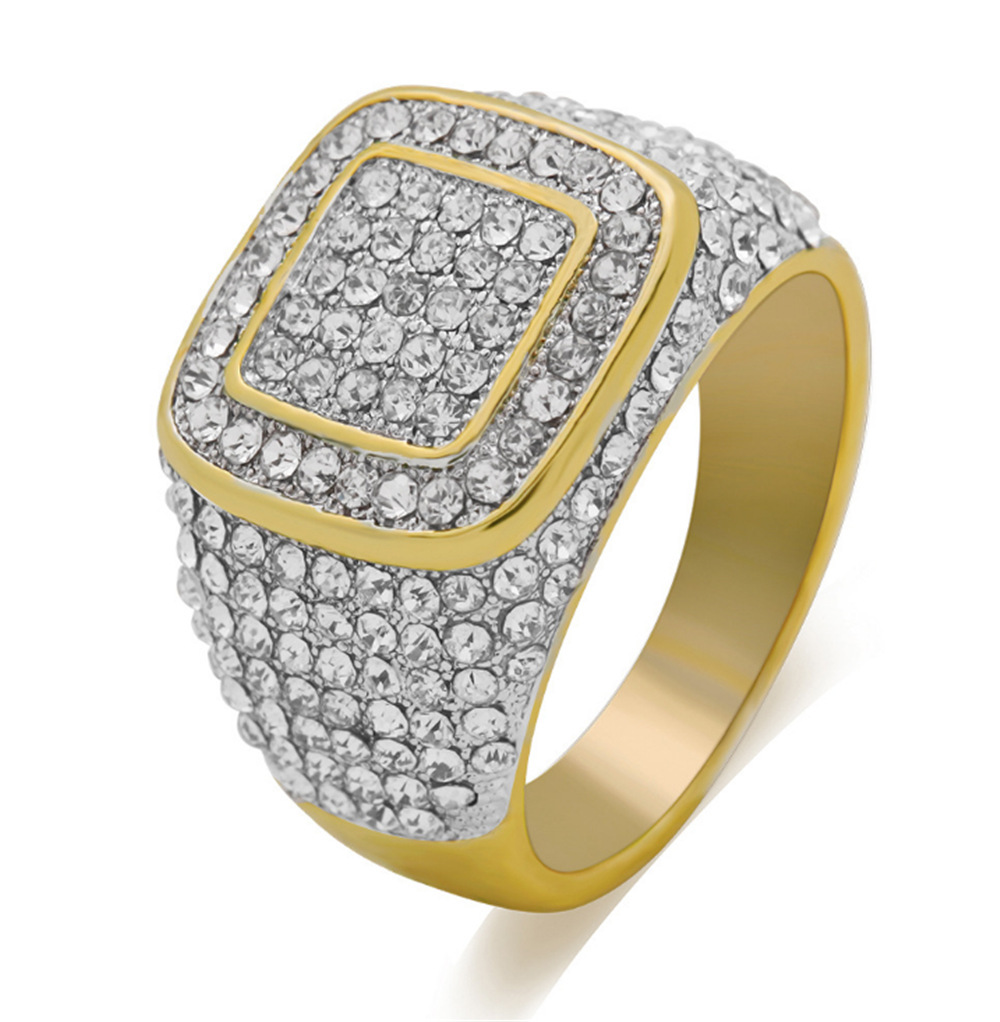 Gold-Plated Micro Inlaid Zircon Hip Hop Men's Ring with Full Diamond Accents - Image 3