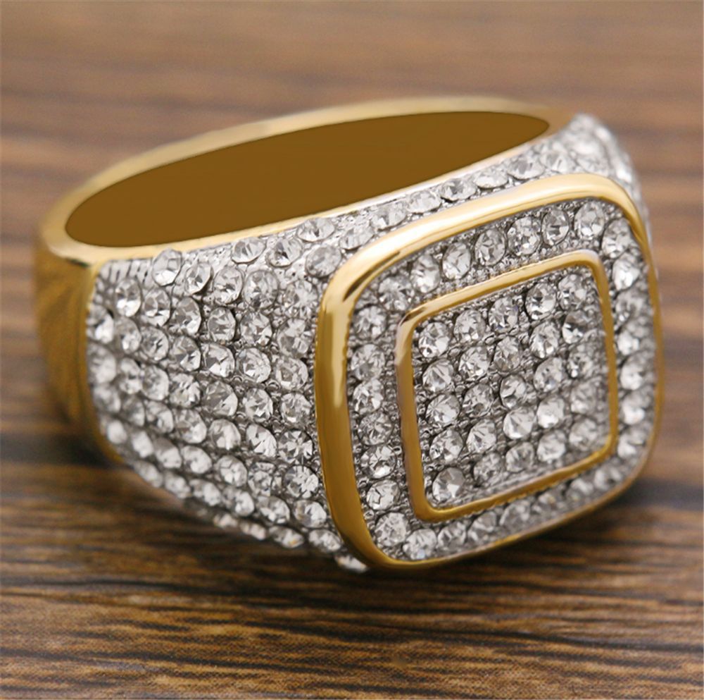 Gold-Plated Micro Inlaid Zircon Hip Hop Men's Ring with Full Diamond Accents - Image 4