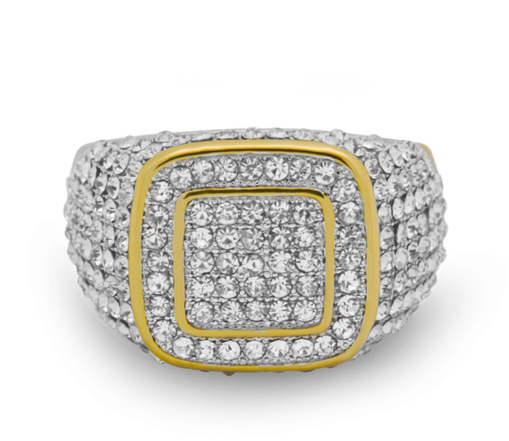 Gold-Plated Micro Inlaid Zircon Hip Hop Men's Ring with Full Diamond Accents - Image 5