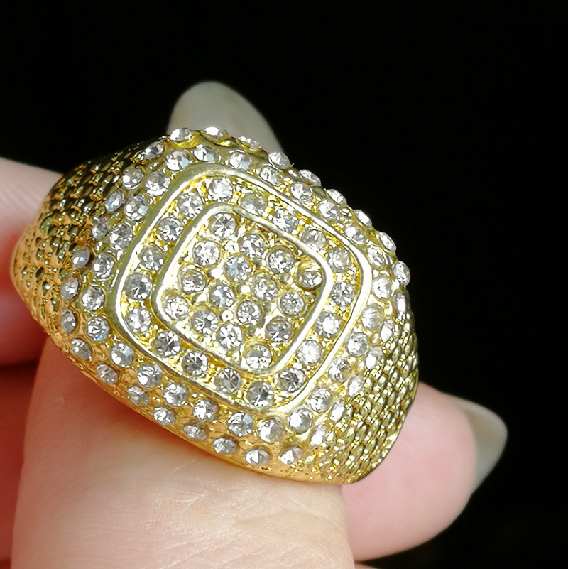 Gold-Plated Micro Inlaid Zircon Hip Hop Men's Ring with Full Diamond Accents - Image 6