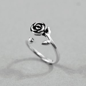 S925 Sterling Silver Vintage Rose Ring - Elegant Floral Design
