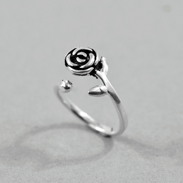 S925 Sterling Silver Vintage Rose Ring - Elegant Floral Design